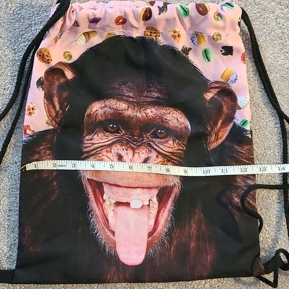 TRÏBE Monkey face drawstring backpack Pink NWT - Picture 5 of 6